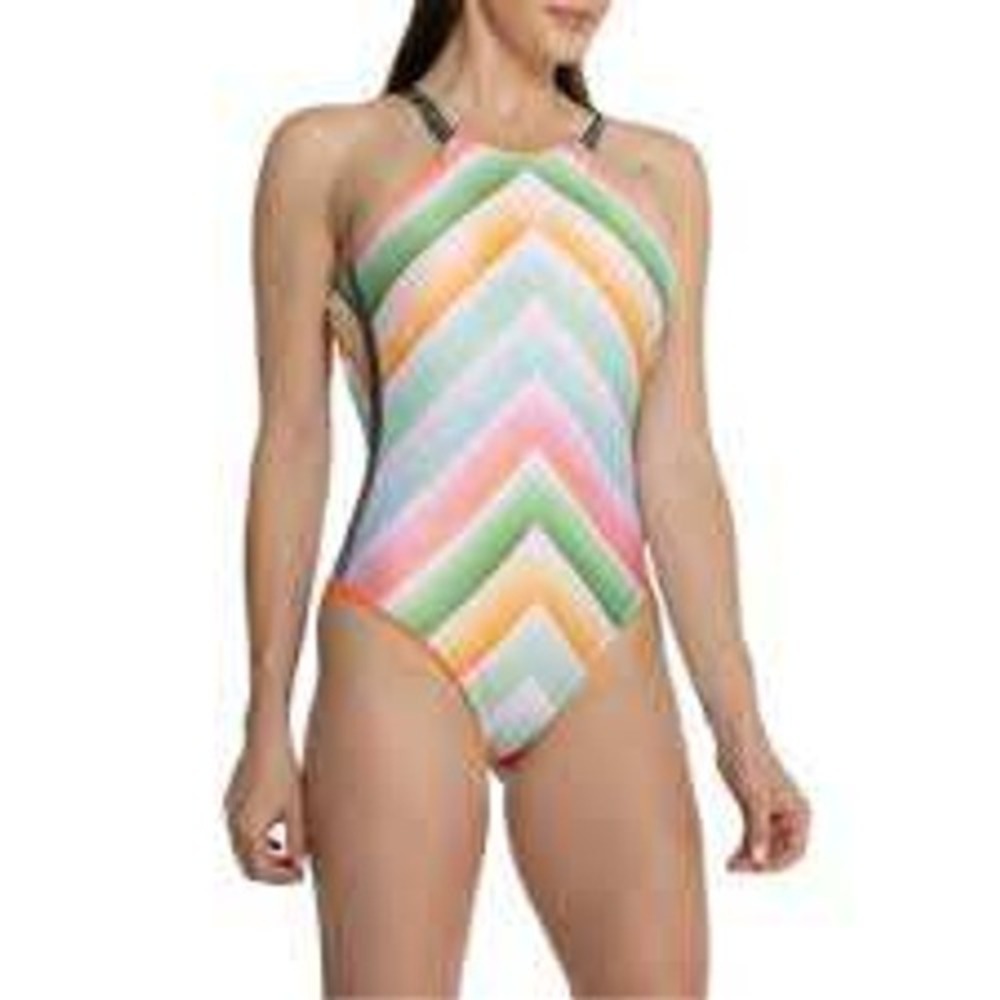 Perfect Moment Rainbow Chevron One Piece Swimsuit Recycled Large New Beach‎ NWT